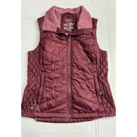 L.L. Bean Jackets & Blazers - LL Bean Womens Fleece Lined PrimaLoft Vest Storm Maroon Outdoor M PET Quilted